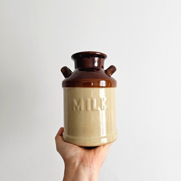 Unique Vintage Ceramic Milk Jug Crock w/ Handles 7" x 5" Glazed Ceramic Can - Picture 7 of 13